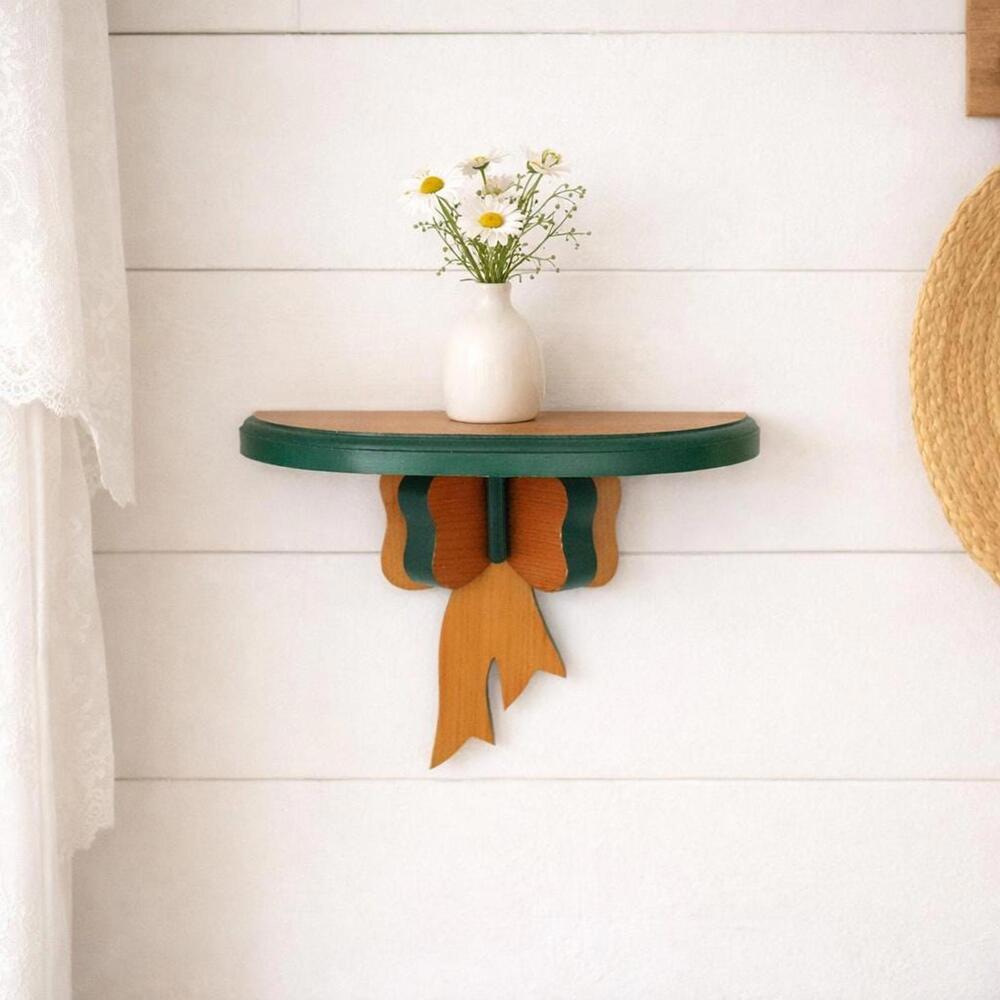 Vintage Wooden Wall Shelf with Bow Farmhouse Cottage Decor 12”